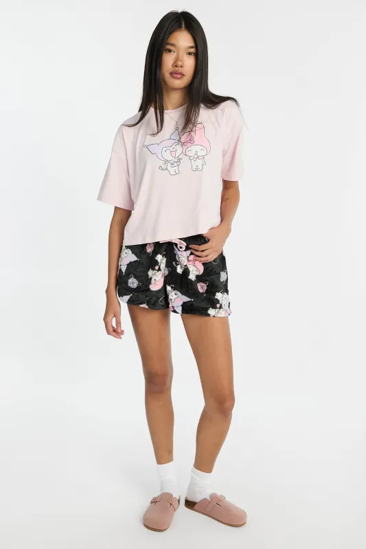 Kuromi My Melody Pajama Tee & Plush Shorts 2-Piece Set sold by Bluenotes