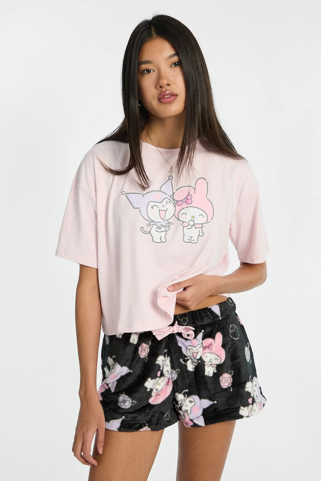 Kuromi My Melody Pajama Tee & Plush Shorts 2-Piece Set sold by Bluenotes product image thumbnail 2