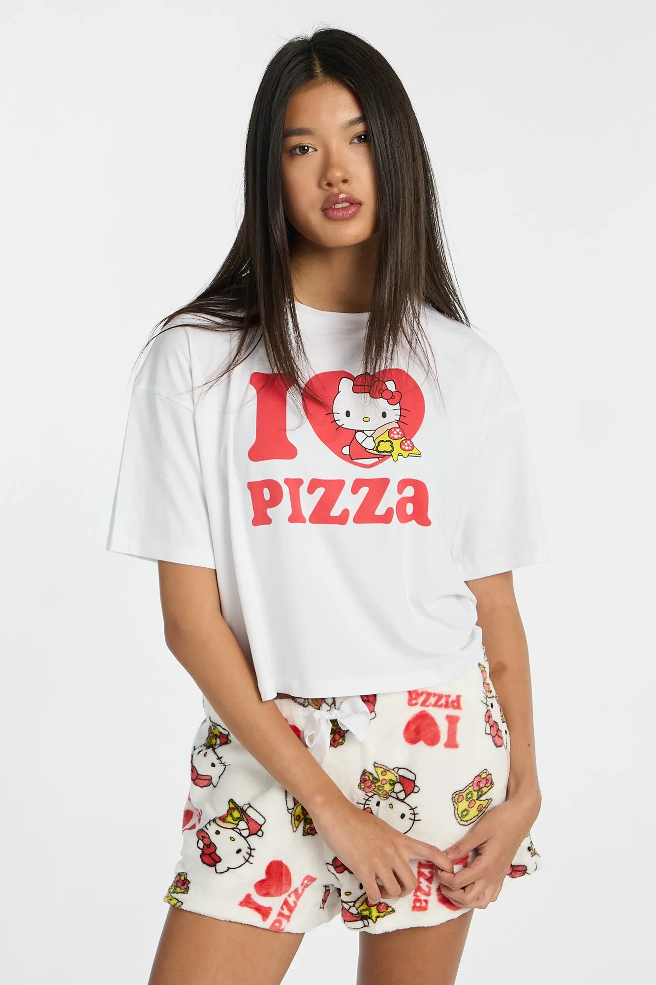 Hello Kitty I Love Pizza Pajama Tee & Plush Shorts 2-Piece Set sold by Bluenotes product image thumbnail 2