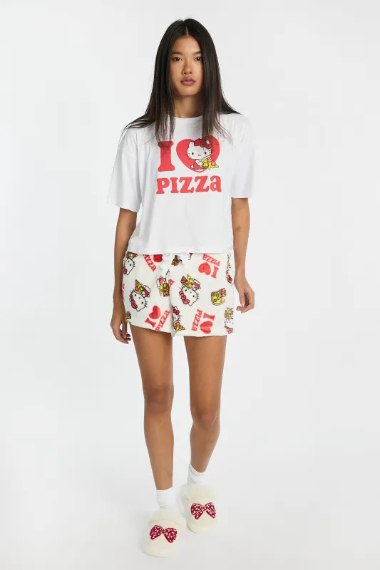Hello Kitty I Love Pizza Pajama Tee & Plush Shorts 2-Piece Set sold by Bluenotes