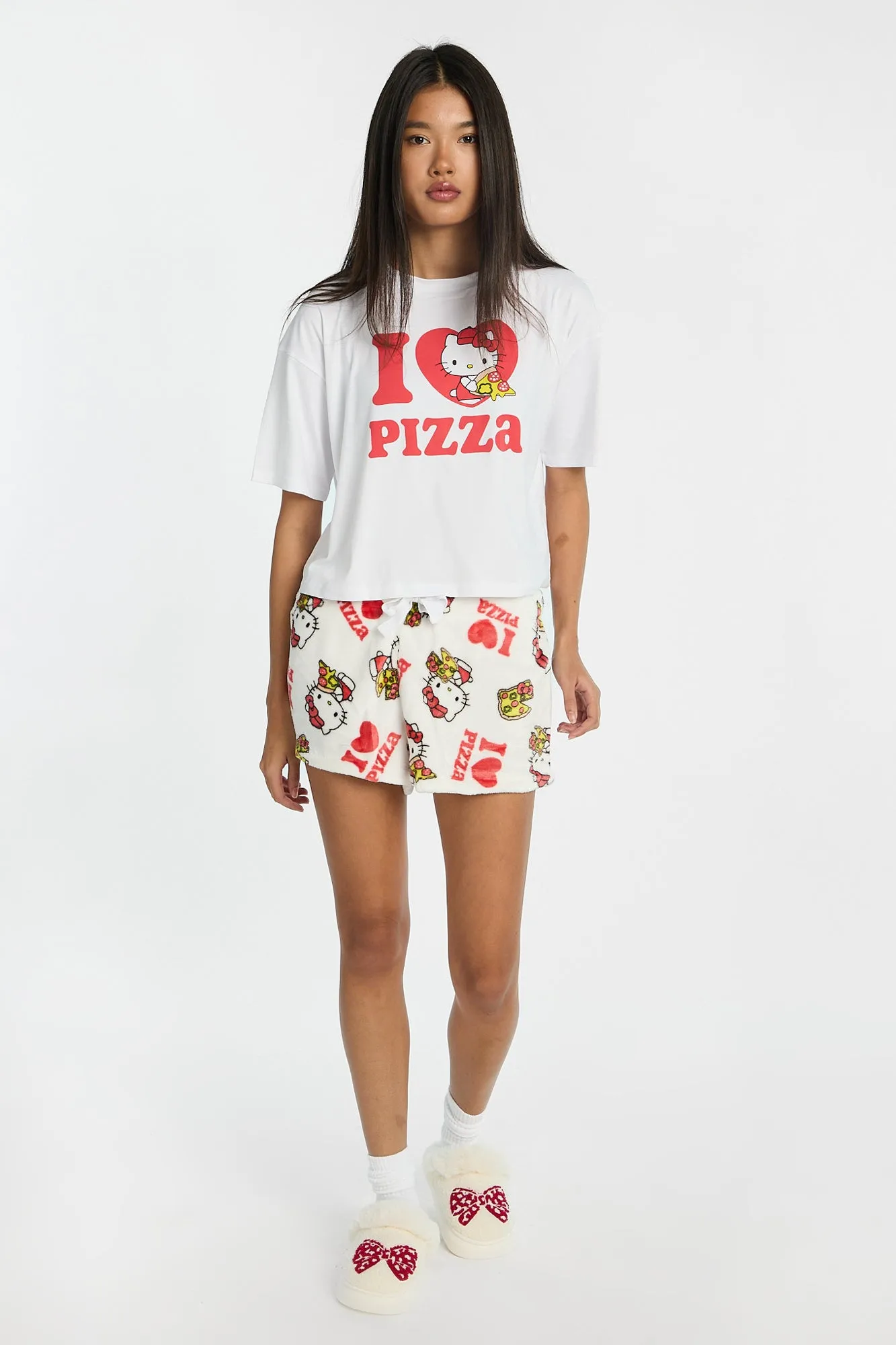 Hello Kitty I Love Pizza Pajama Tee & Plush Shorts 2-Piece Set sold by Bluenotes