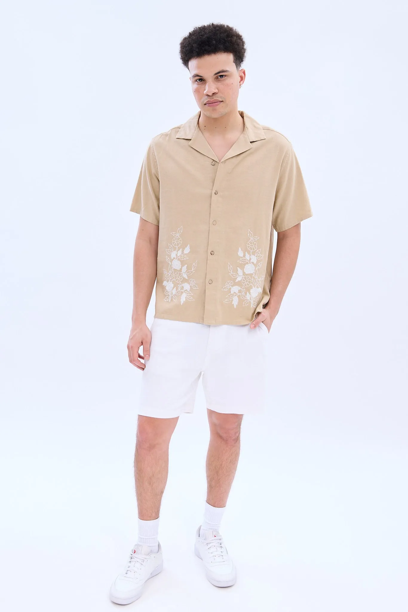 Linen-Blend Embroidered Short Sleeve Button-Up Shirt sold by Bluenotes product image thumbnail 4