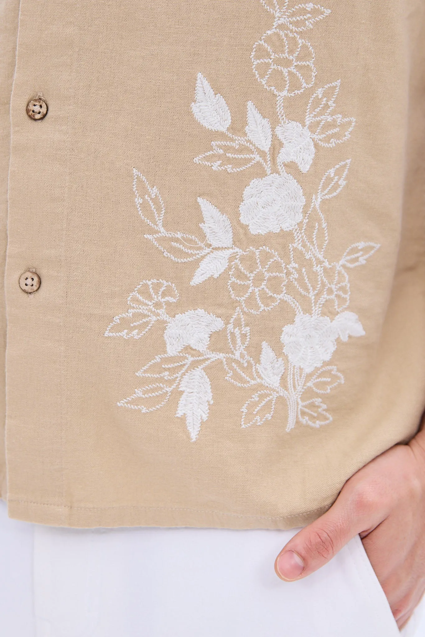Linen-Blend Embroidered Short Sleeve Button-Up Shirt sold by Bluenotes product image thumbnail 2