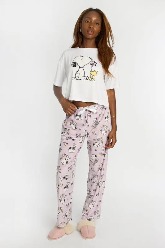 Peanuts Snoopy Flower Super Soft Pajama Tee And Velour Pajama Pants 2-Piece Set sold by Bluenotes