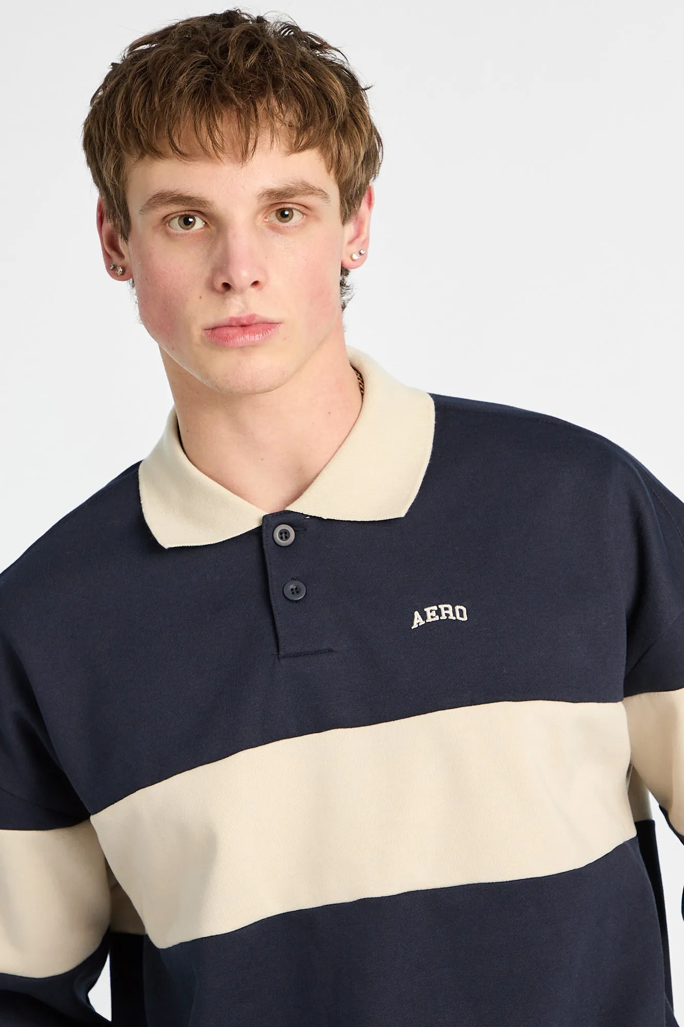 AERO Embroidered Colour Block Long Sleeve Polo Sweatshirt sold by Bluenotes product image thumbnail 2