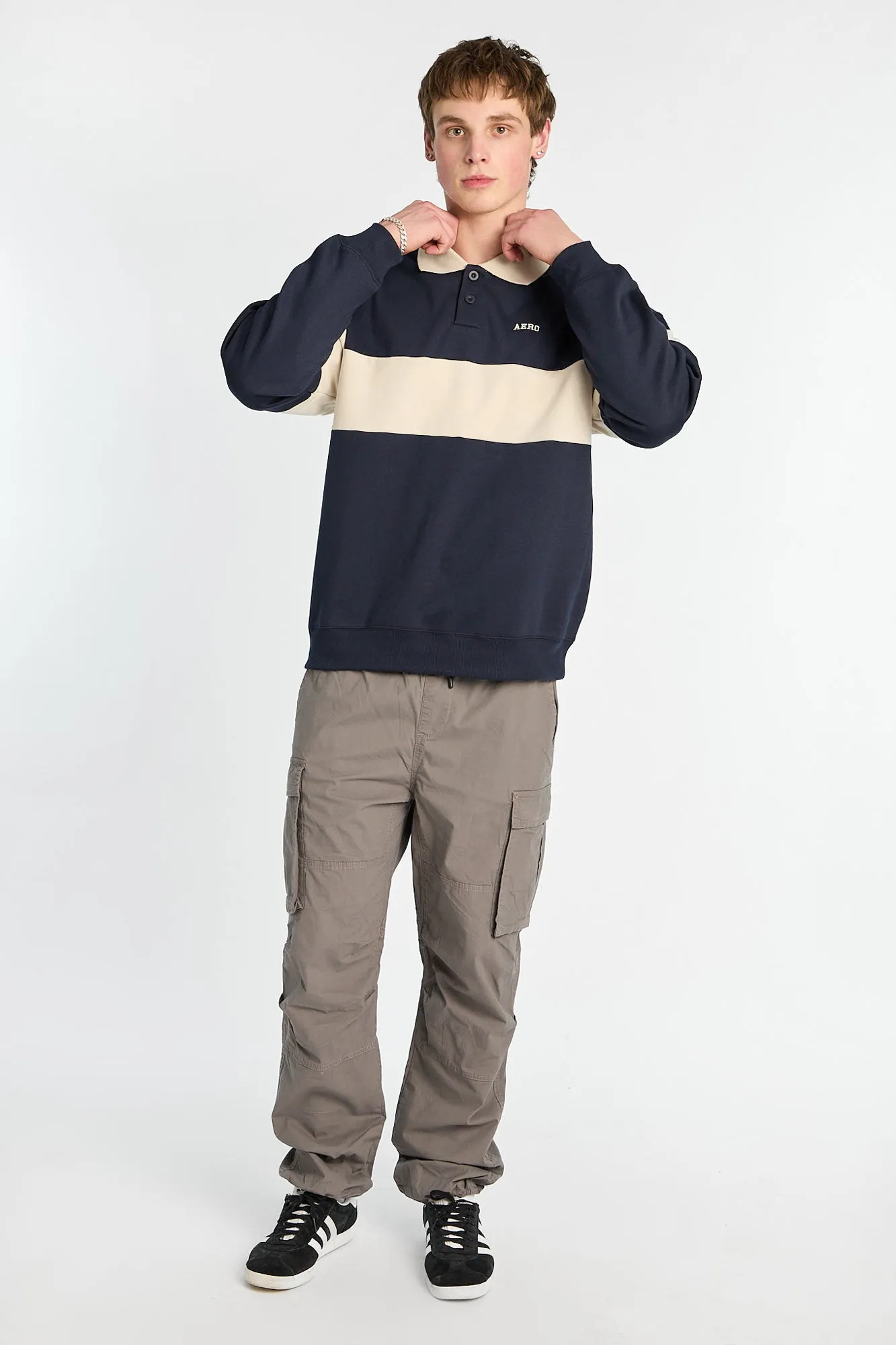 AERO Embroidered Colour Block Long Sleeve Polo Sweatshirt sold by Bluenotes product image thumbnail 4