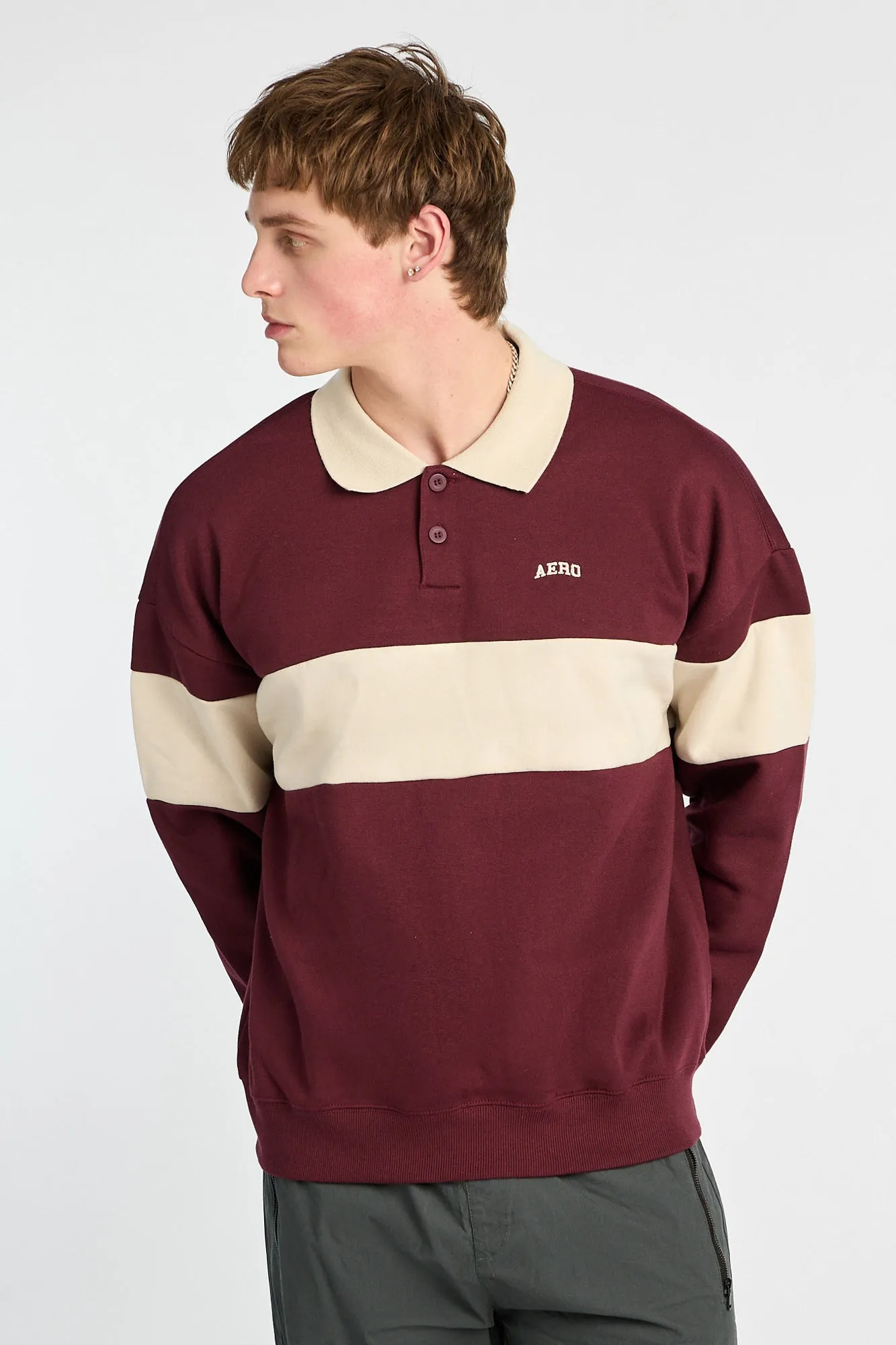 AERO Embroidered Colour Block Long Sleeve Polo Sweatshirt sold by Bluenotes product image thumbnail 5