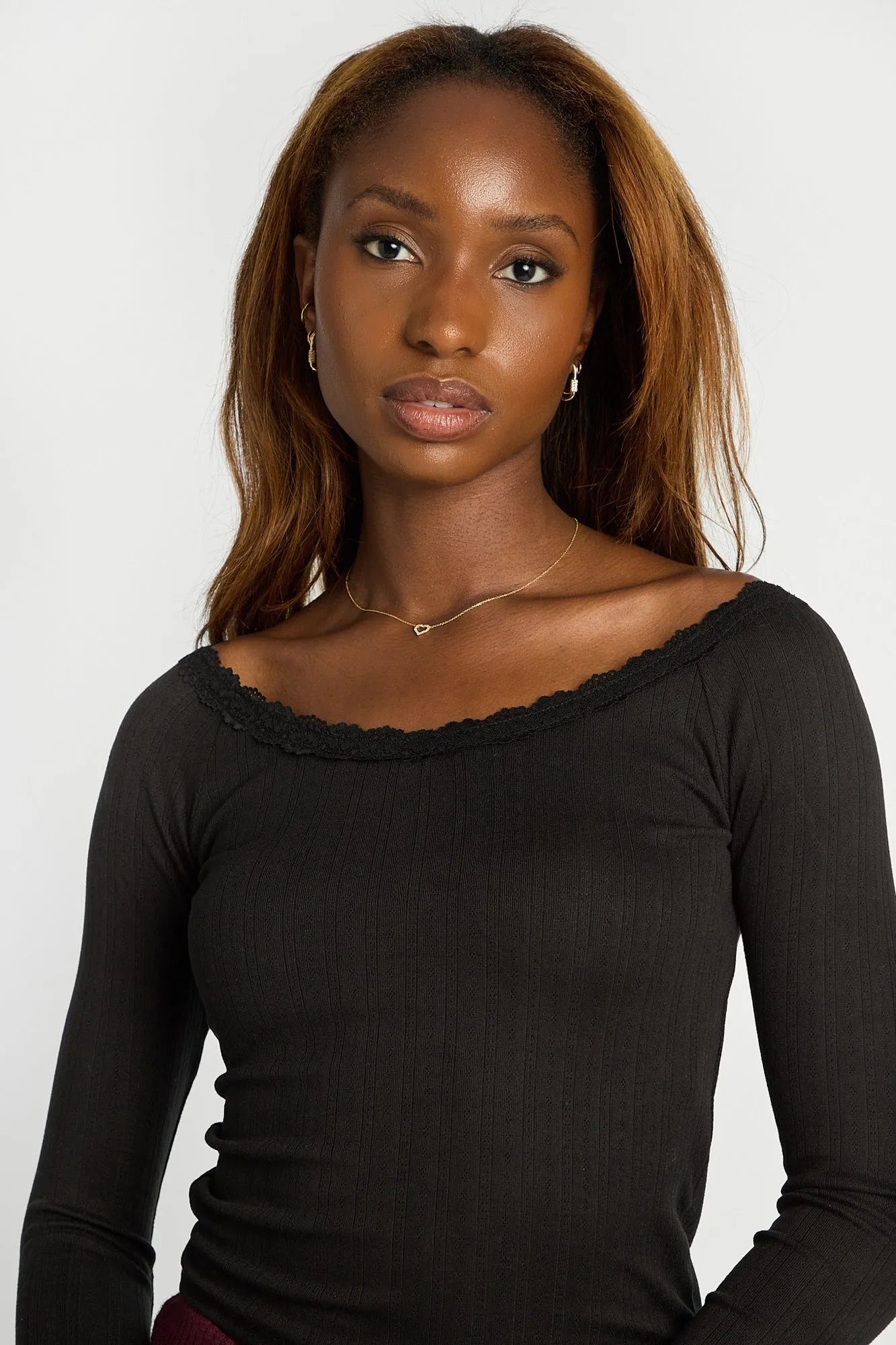 AERO Pointelle Knit Long Sleeve Off-Shoulder Top sold by Bluenotes product image thumbnail 3