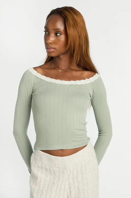 AERO Pointelle Knit Long Sleeve Off-Shoulder Top made by Aeropostale