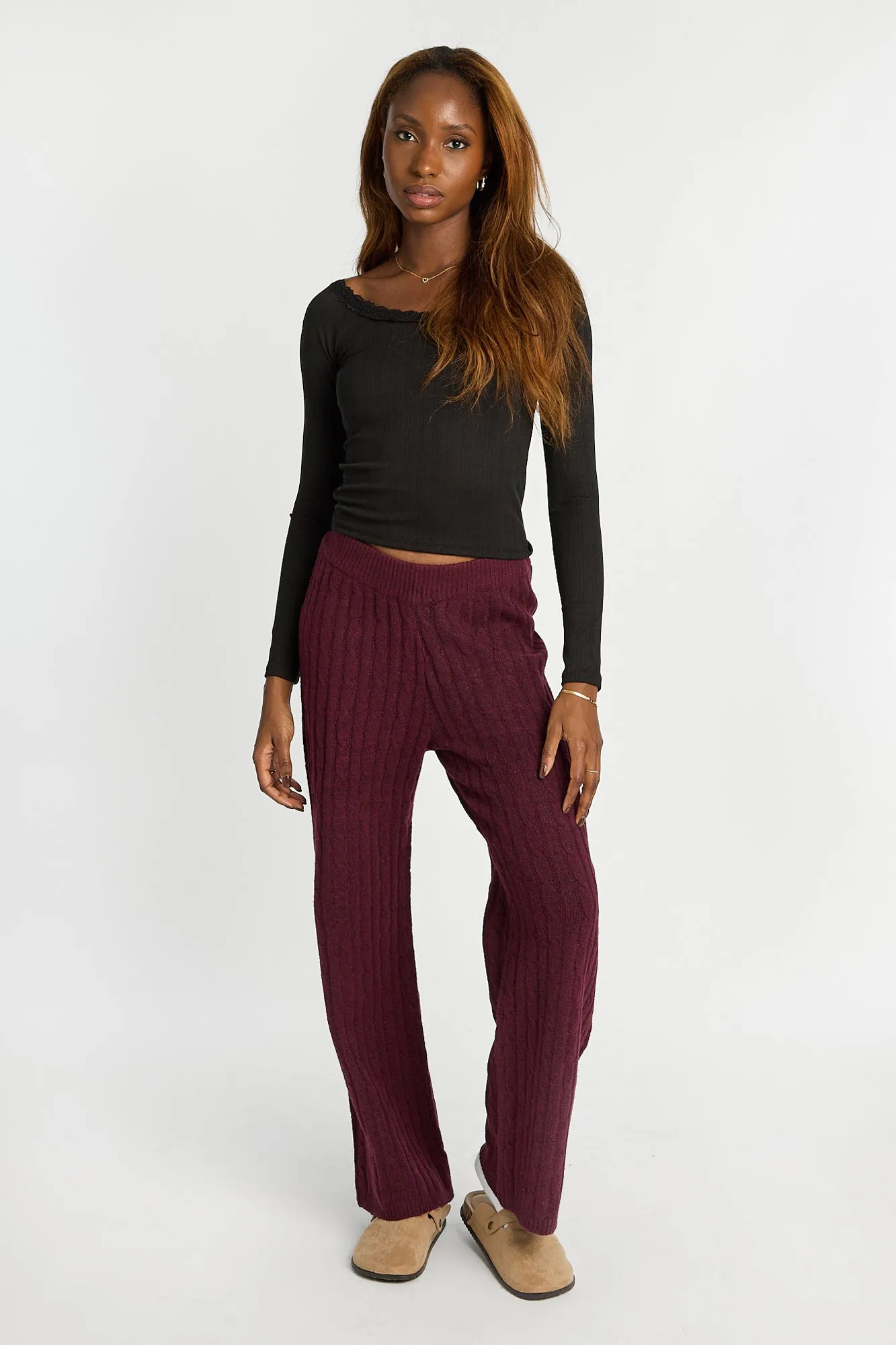 AERO Pointelle Knit Long Sleeve Off-Shoulder Top sold by Bluenotes product image thumbnail 5