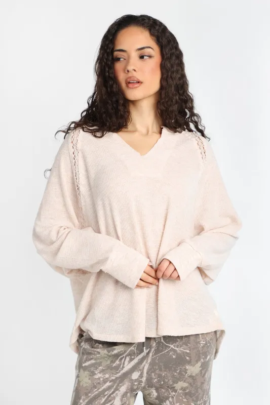 Everyday Waffle Knit Long Sleeve Notch Neck Top sold by Bluenotes