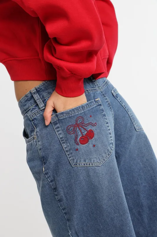 AERO Cherry Embroidered Low Rise Baggy Jeans sold by Bluenotes