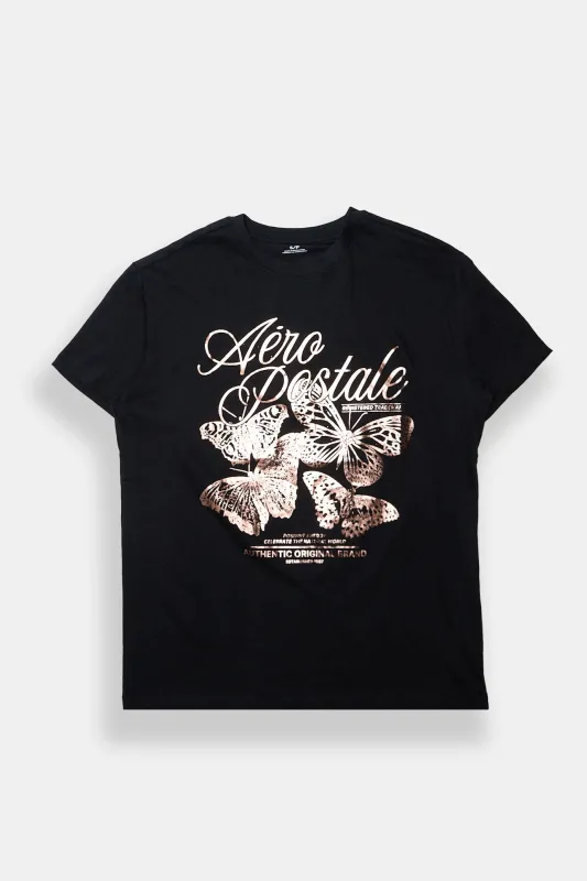 AERO Gold Butterfly Graphic Boyfriend Tee sold by Bluenotes