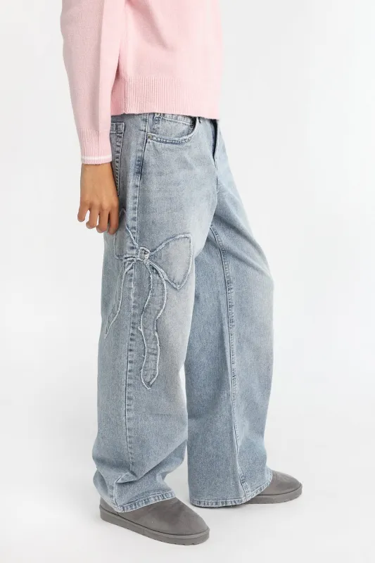 AERO Bow Embroidered Low Rise Baggy Jeans sold by Bluenotes