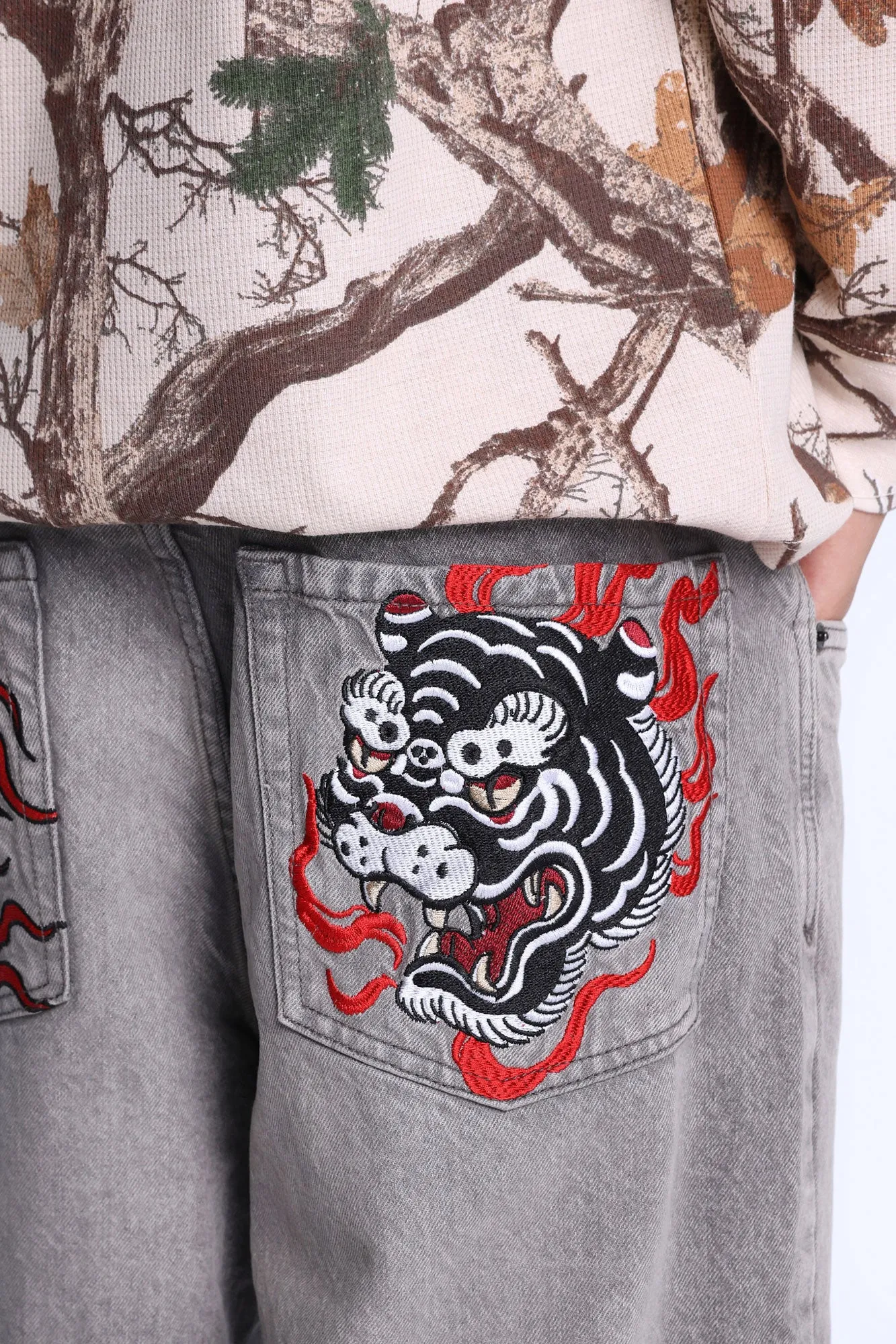 Flaming Tigers Embroidered Skater Jeans sold by Bluenotes product image thumbnail 2