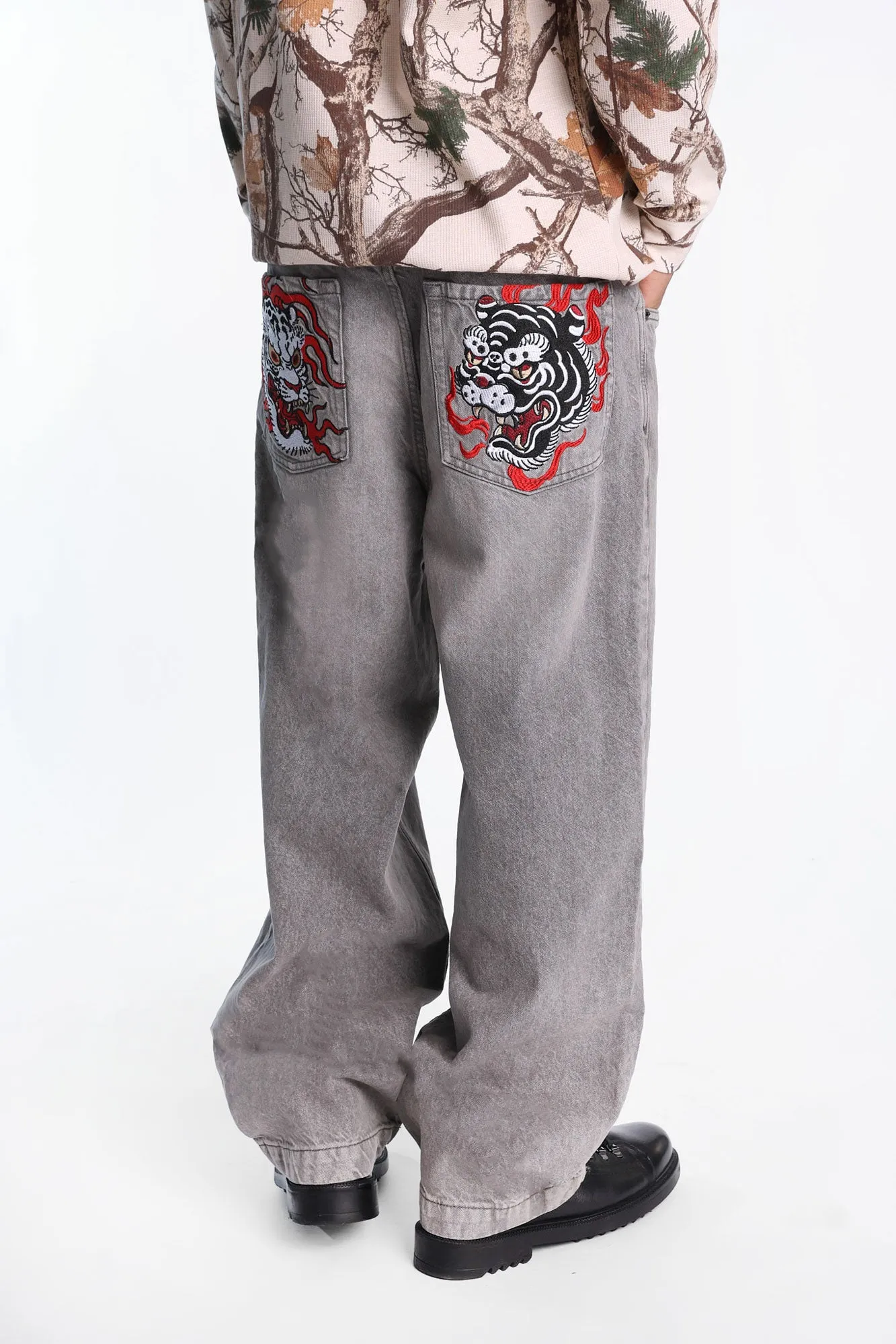 Flaming Tigers Embroidered Skater Jeans sold by Bluenotes product image thumbnail 4