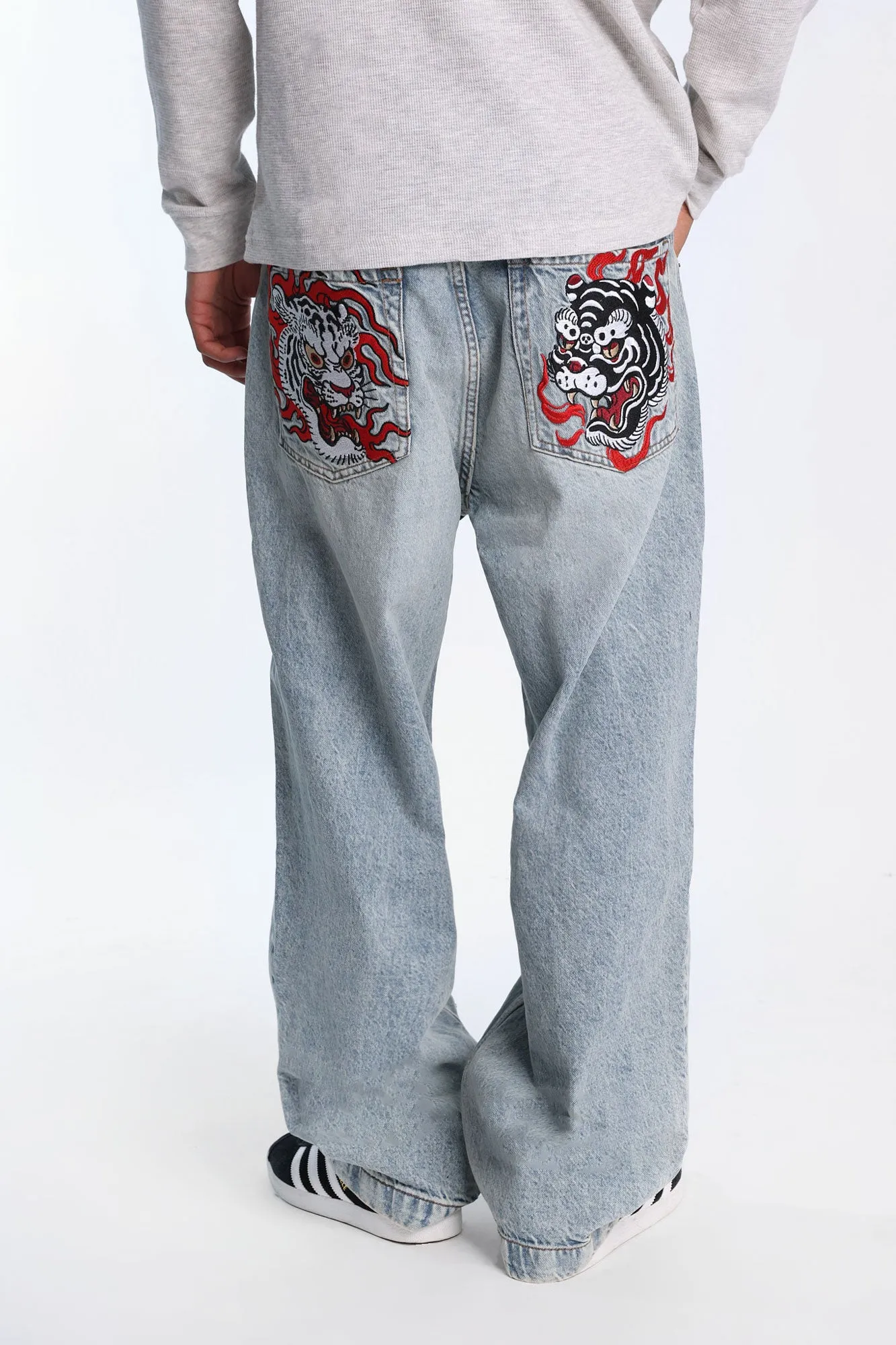 Flaming Tigers Embroidered Skater Jeans sold by Bluenotes product image thumbnail 4