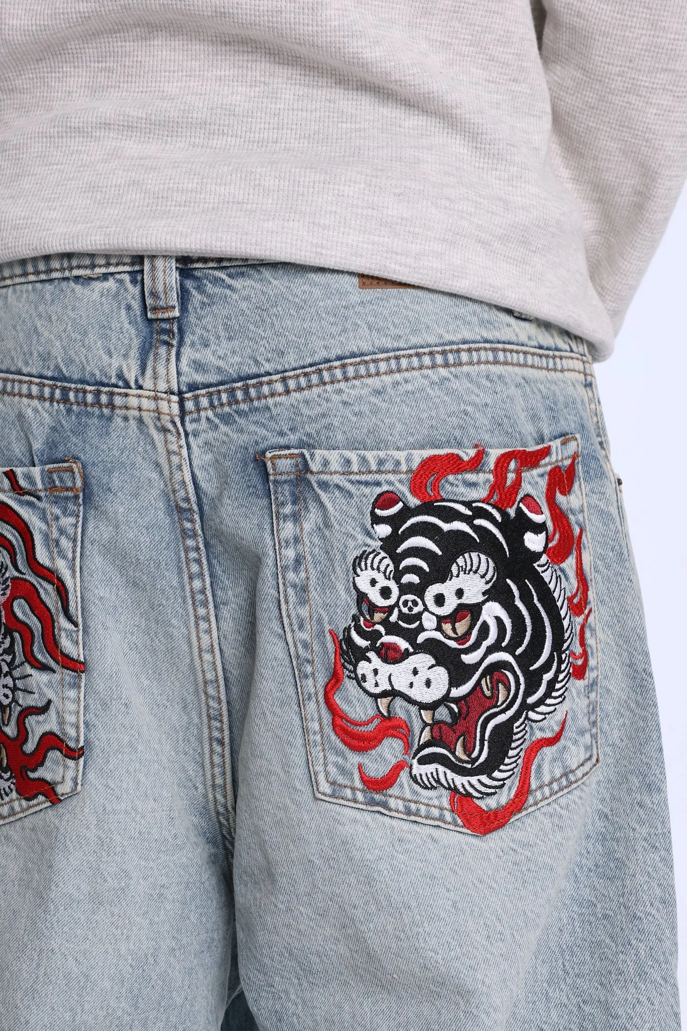 Flaming Tigers Embroidered Skater Jeans sold by Bluenotes product image thumbnail 2