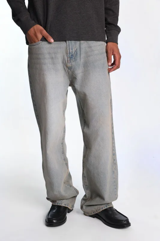Flaming 7-Ball Embroidered Baggy Jeans sold by Bluenotes