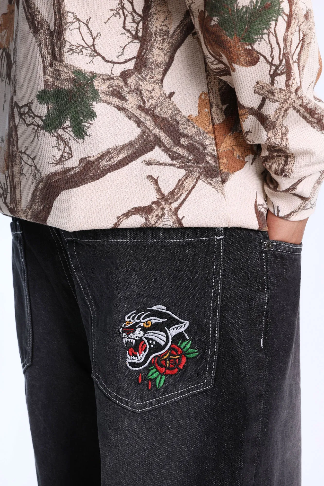Tiger Rose Embroidered Baggy Jeans sold by Bluenotes product image thumbnail 2