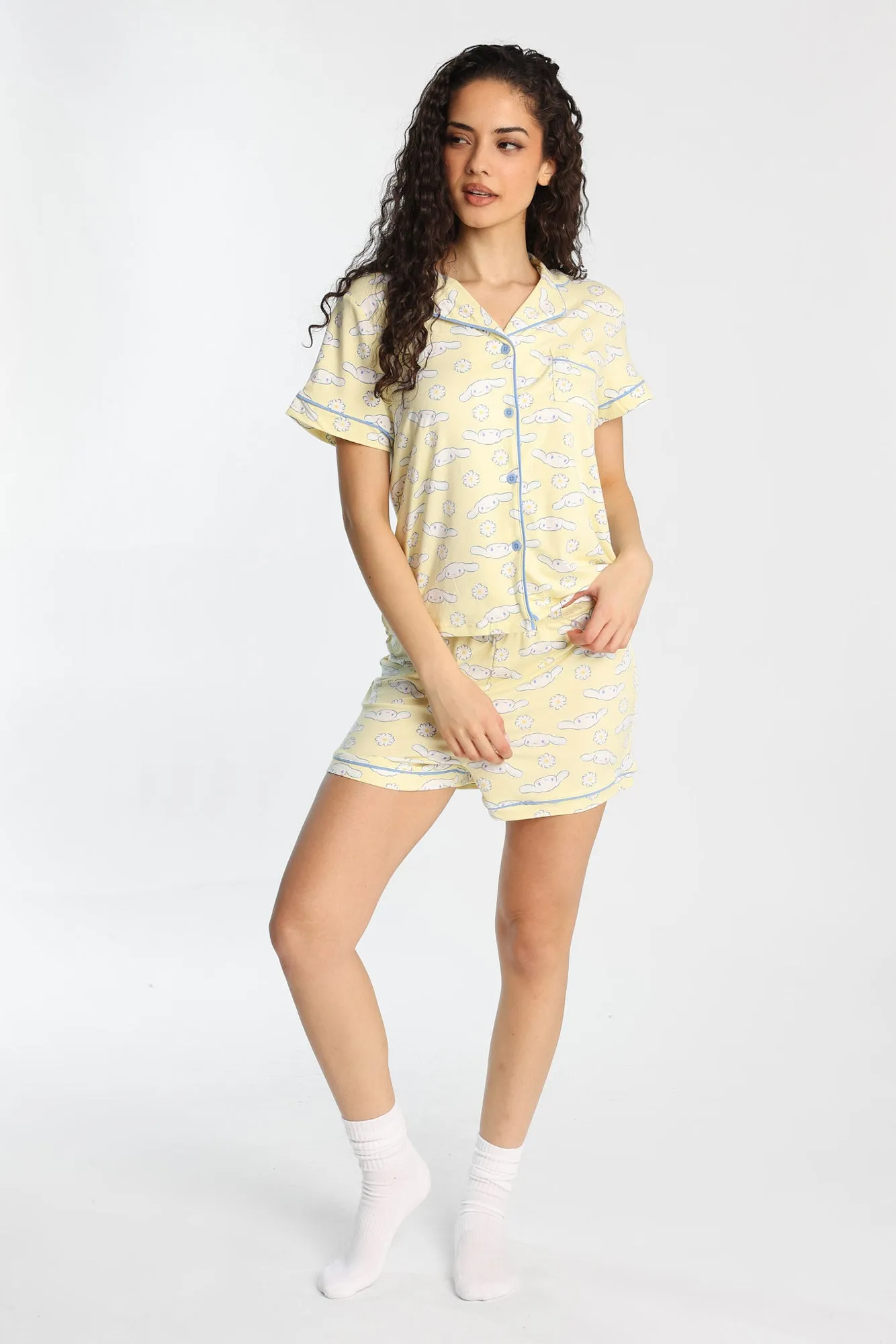 Cinnamoroll Super Soft Printed Dad Pajama Shirt & Shorts 2-Piece Set sold by Bluenotes product image thumbnail 4