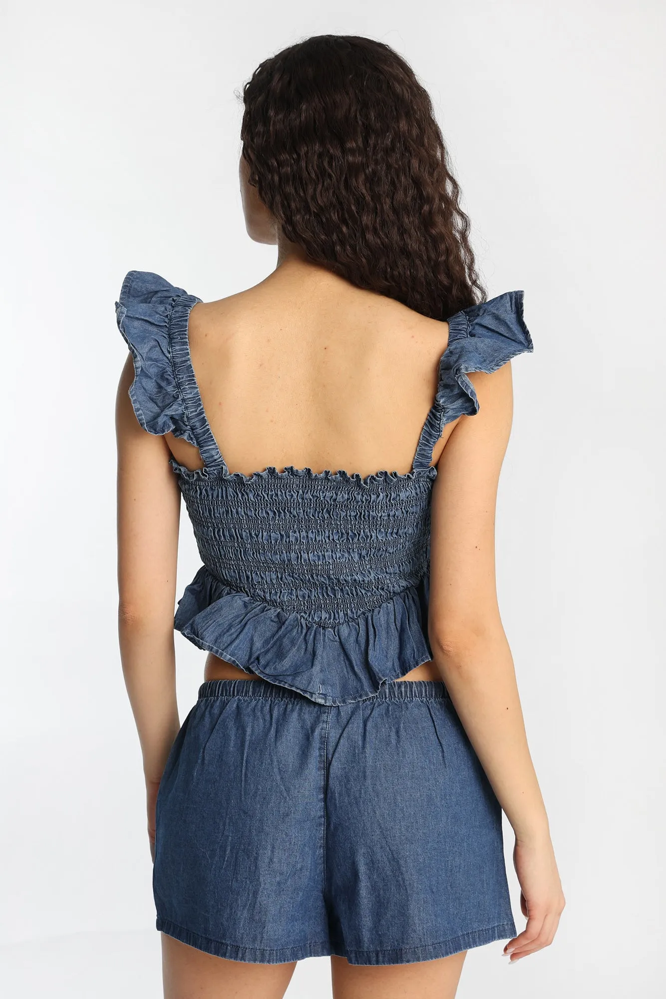 Chambray Flutter Sleeve Smocked Top sold by Bluenotes product image thumbnail 4