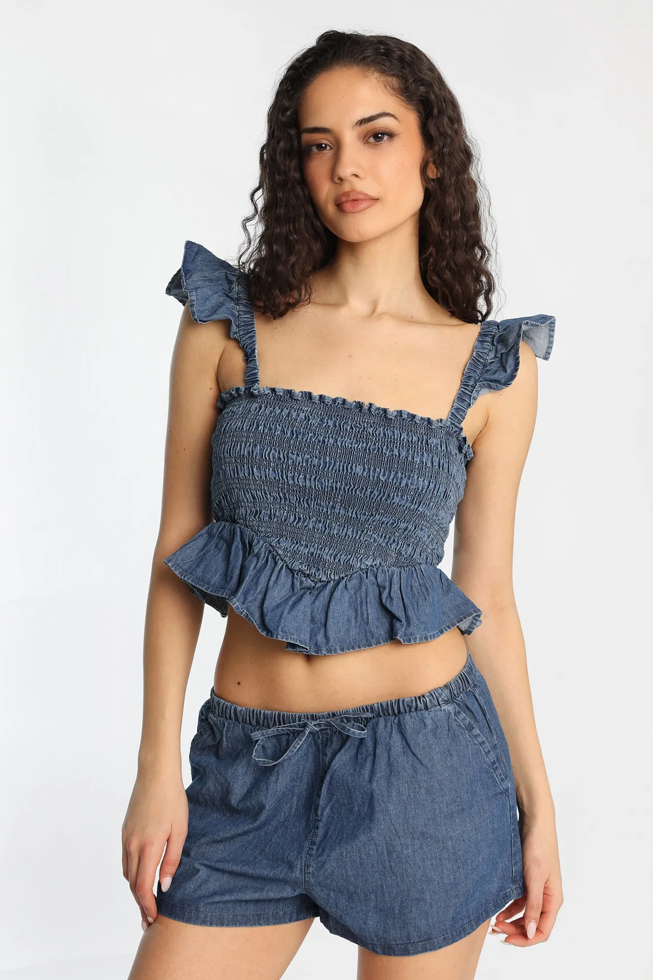 Chambray Flutter Sleeve Smocked Top sold by Bluenotes product image thumbnail 2