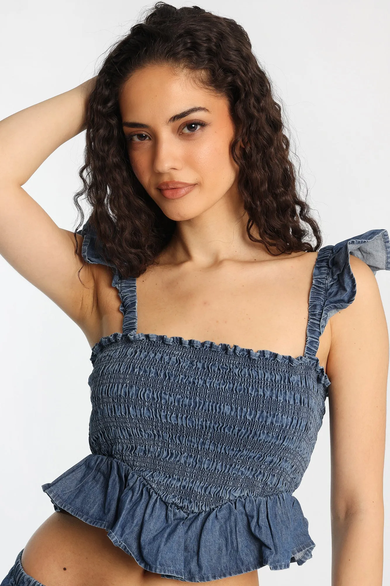 Chambray Flutter Sleeve Smocked Top sold by Bluenotes product image thumbnail 3