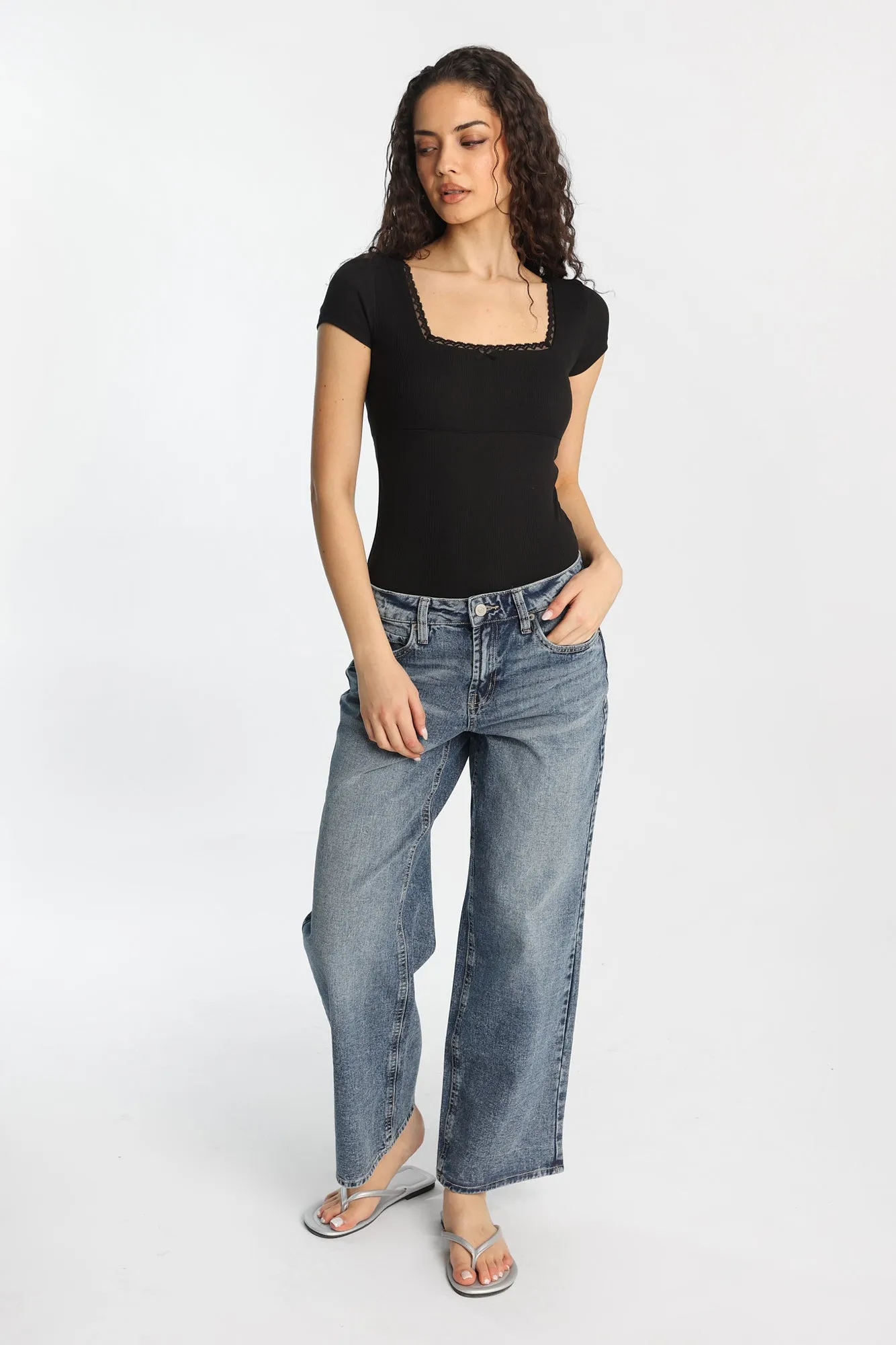 Super Soft Ribbed Short Sleeve Square Neck Bodysuit sold by Bluenotes product image thumbnail 5