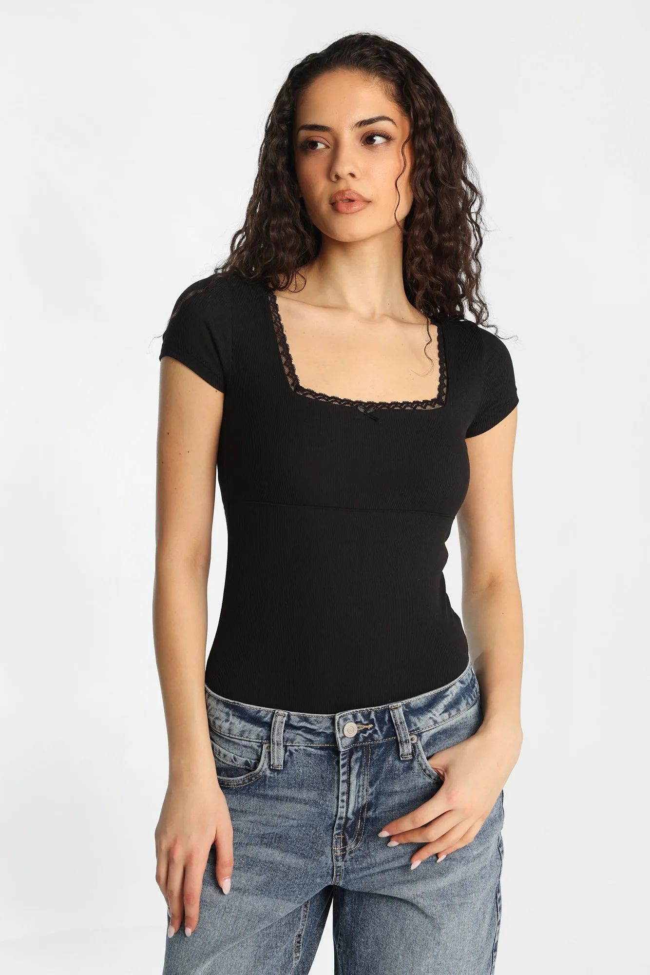 Super Soft Ribbed Short Sleeve Square Neck Bodysuit sold by Bluenotes product image thumbnail 2