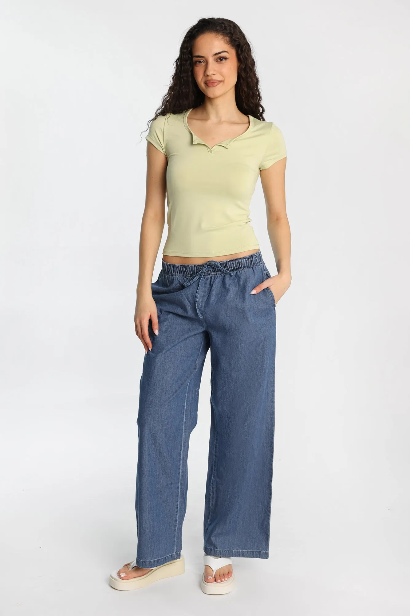 Chambray Drawstring Wide Leg Pants sold by Bluenotes product image thumbnail 4