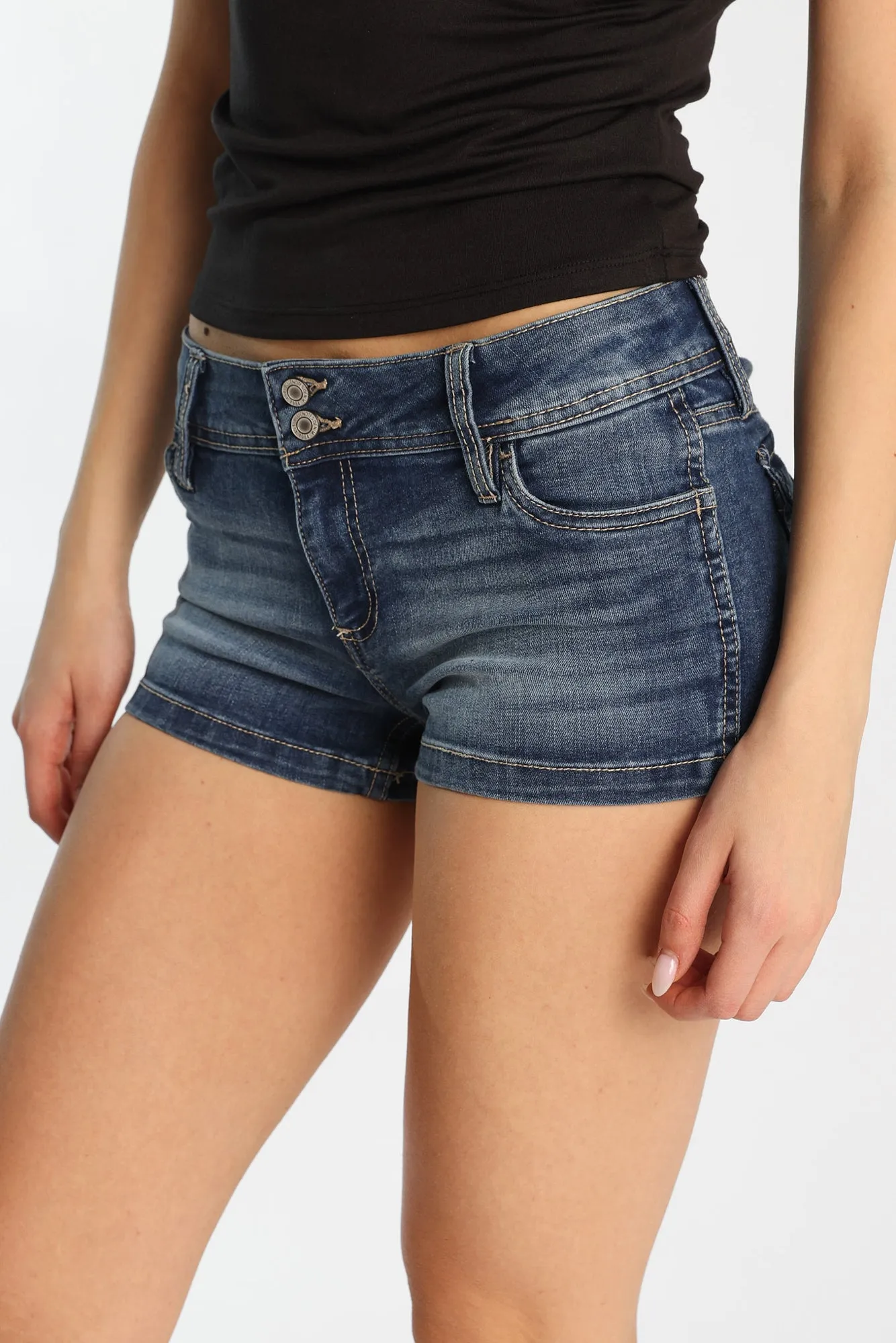 Low Rise Mini Denim Shorts sold by Bluenotes