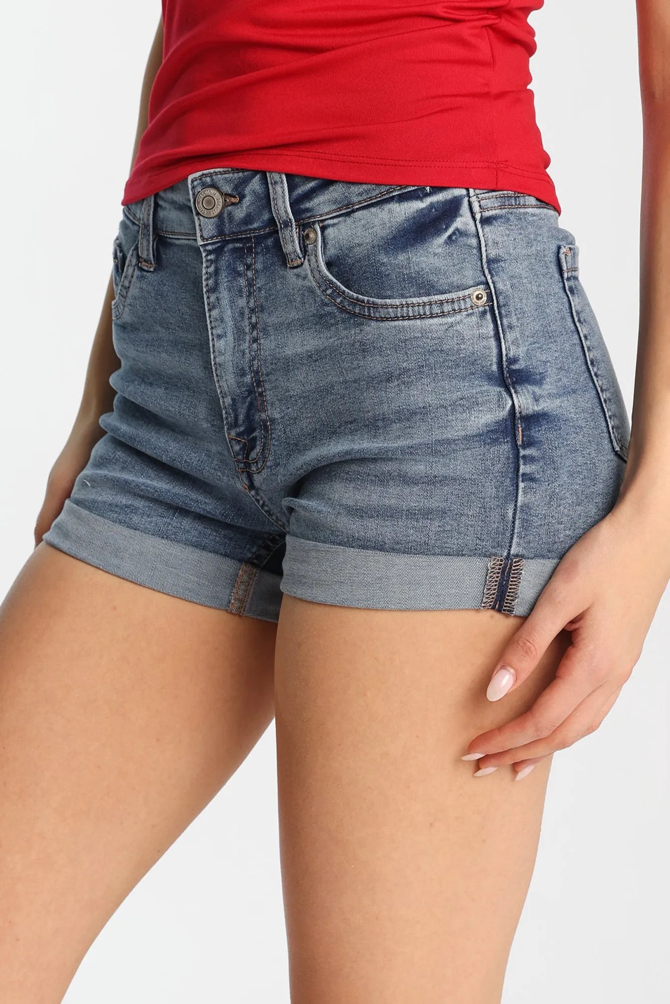 High Rise Midi Denim Shorts sold by Bluenotes