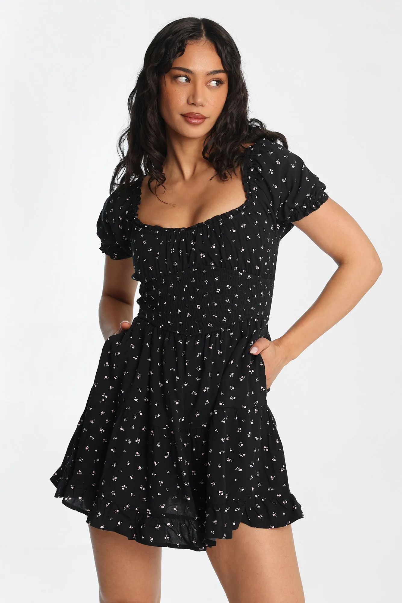 AERO Scoop Neck Fit & Flare Smocked Mini Dress sold by Bluenotes product image thumbnail 2