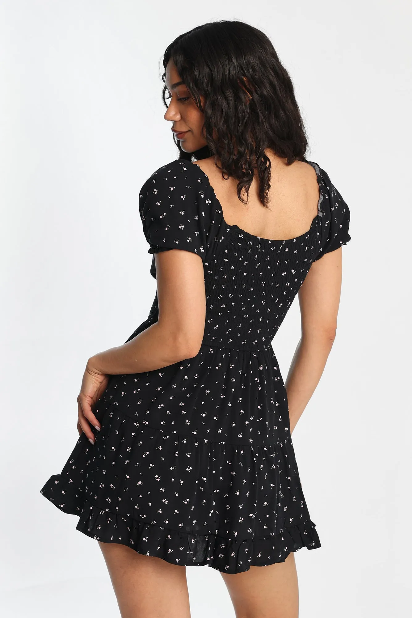 AERO Scoop Neck Fit & Flare Smocked Mini Dress sold by Bluenotes product image thumbnail 4