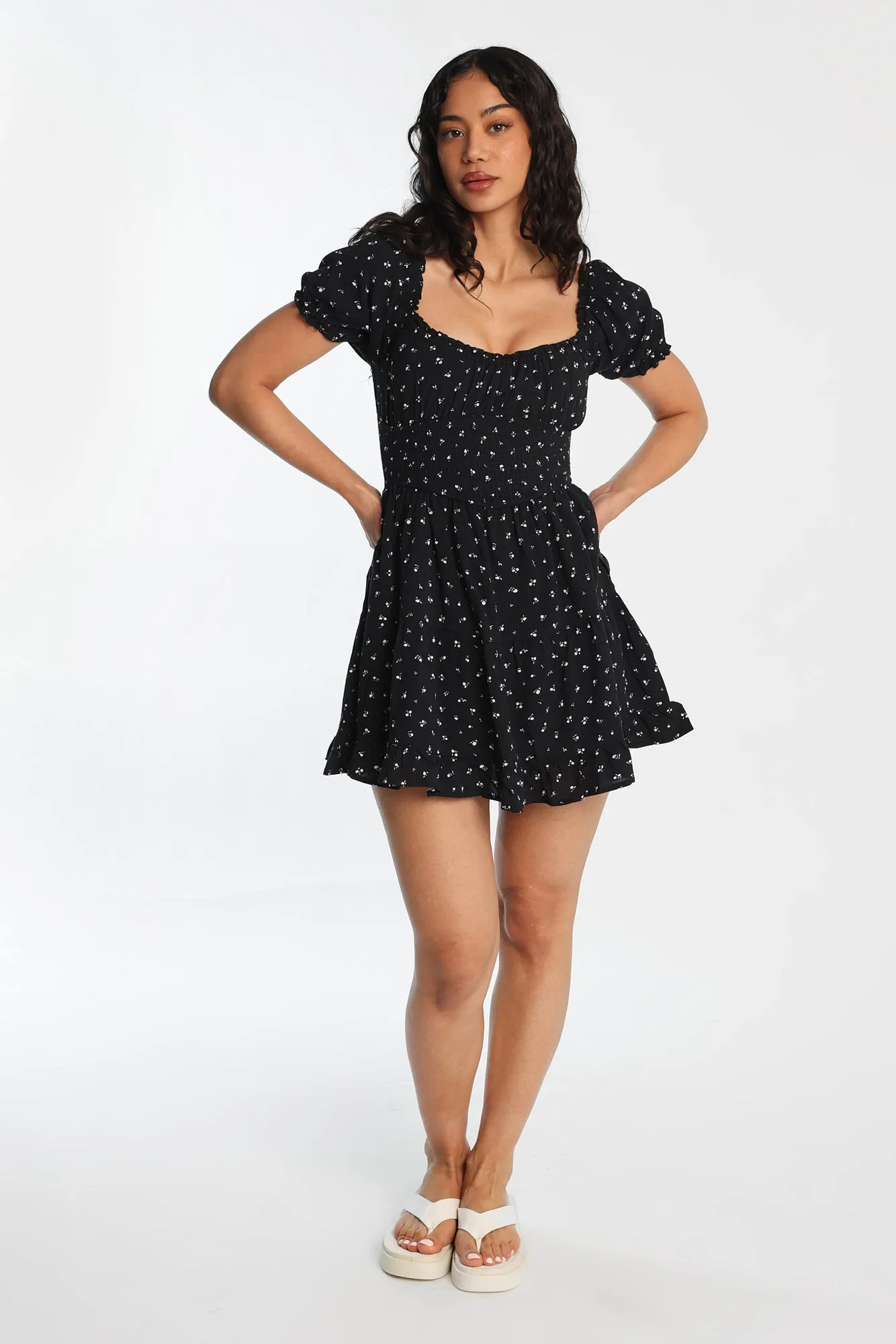 AERO Scoop Neck Fit & Flare Smocked Mini Dress sold by Bluenotes product image thumbnail 5