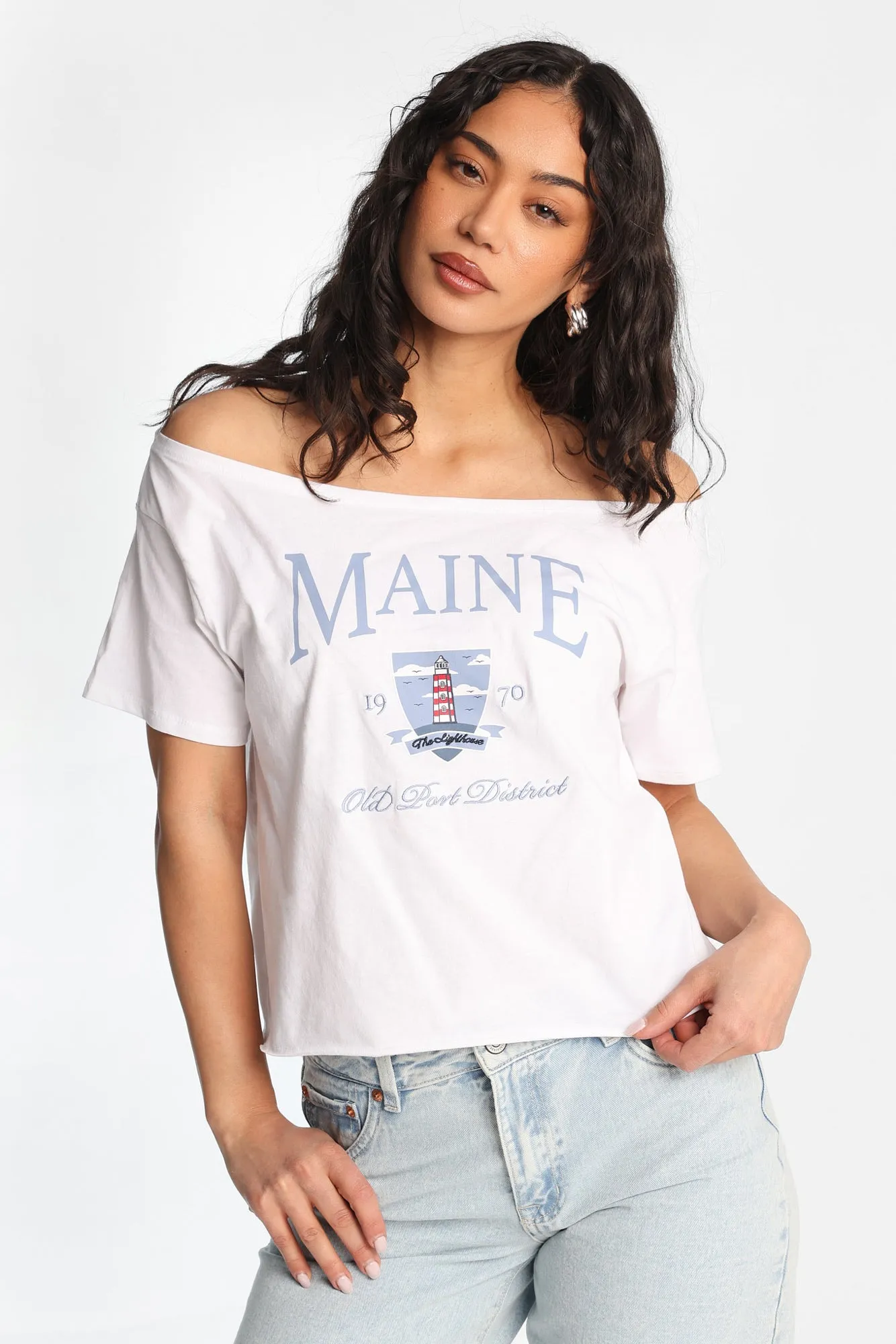 Maine Graphic Off-Shoulder Short Sleeve Tee sold by Bluenotes product image thumbnail 2
