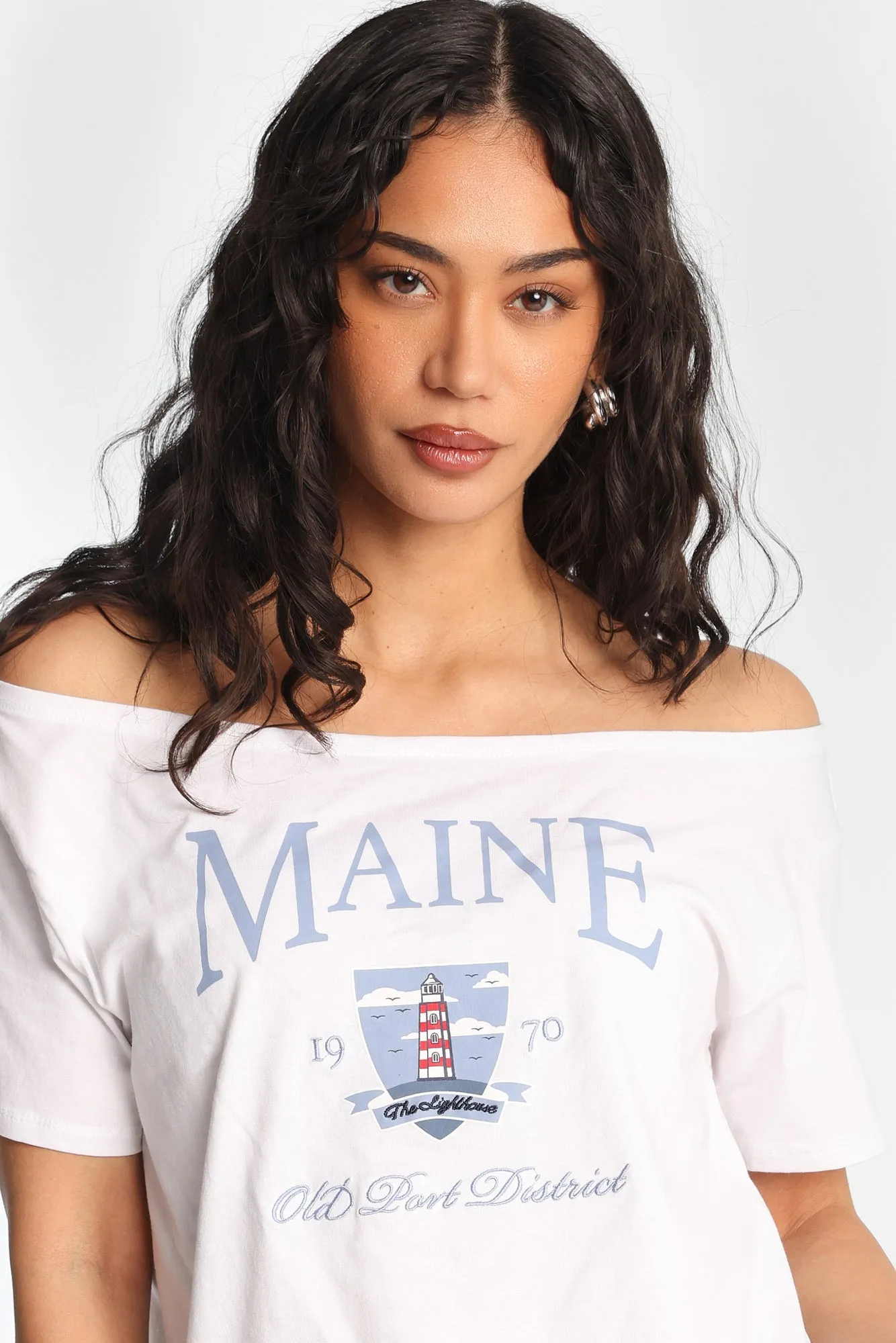 Maine Graphic Off-Shoulder Short Sleeve Tee sold by Bluenotes product image thumbnail 5