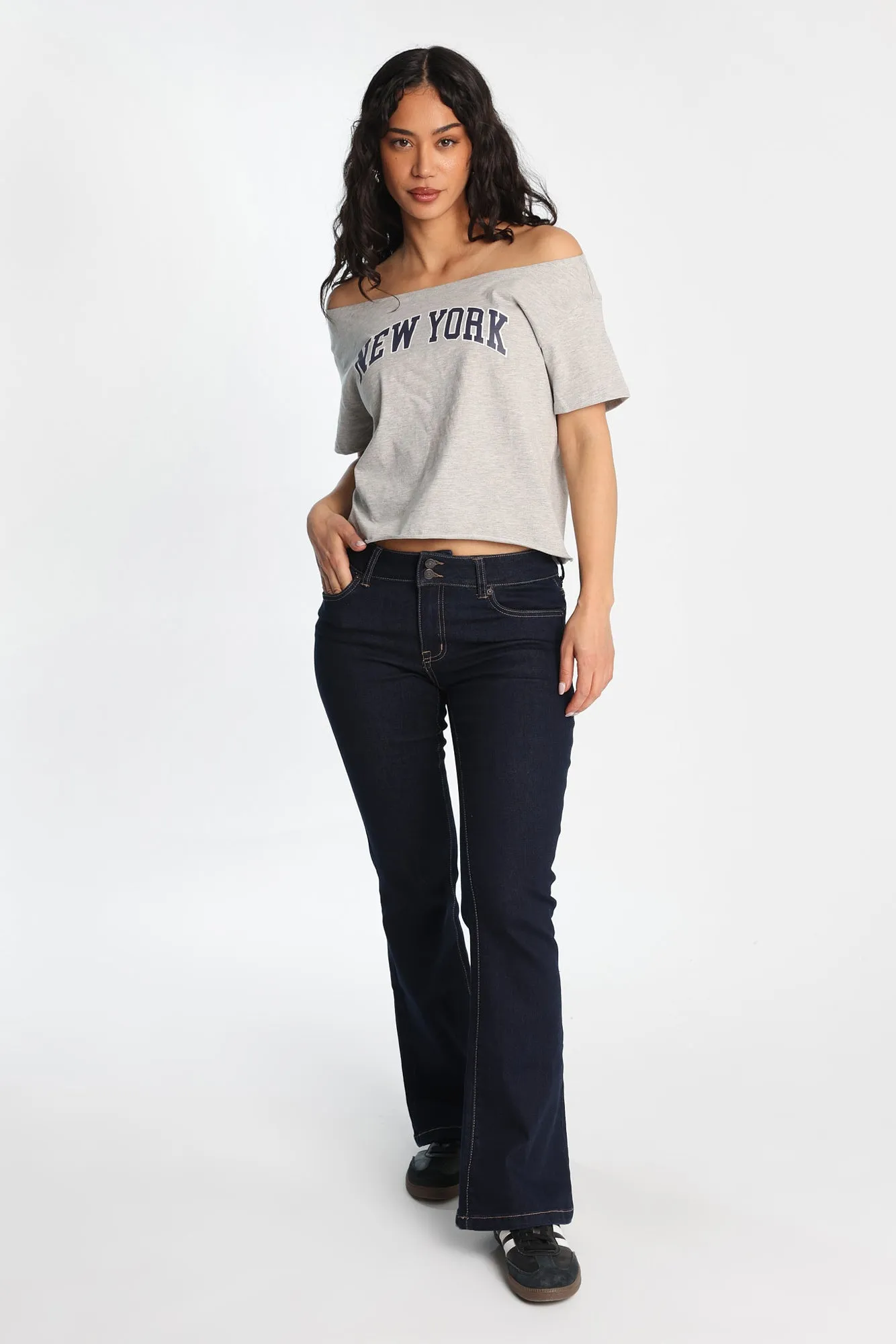 New York Graphic Off-Shoulder Short Sleeve Tee sold by Bluenotes product image thumbnail 4