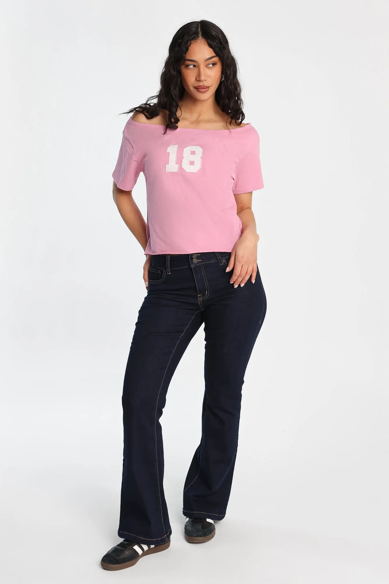 18 Graphic Off-Shoulder Short Sleeve Tee sold by Bluenotes product image thumbnail 4