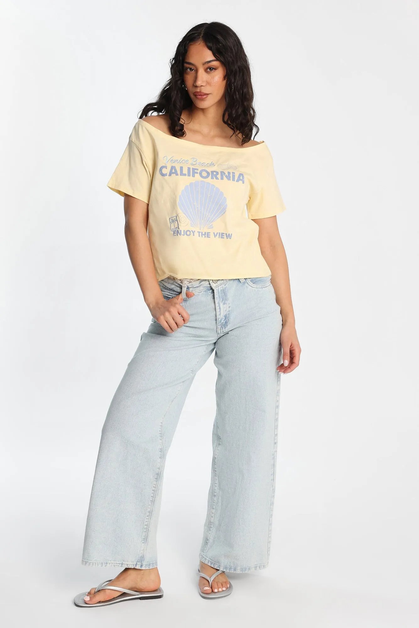 California Beach Graphic Off-Shoulder Short Sleeve Tee sold by Bluenotes product image thumbnail 4