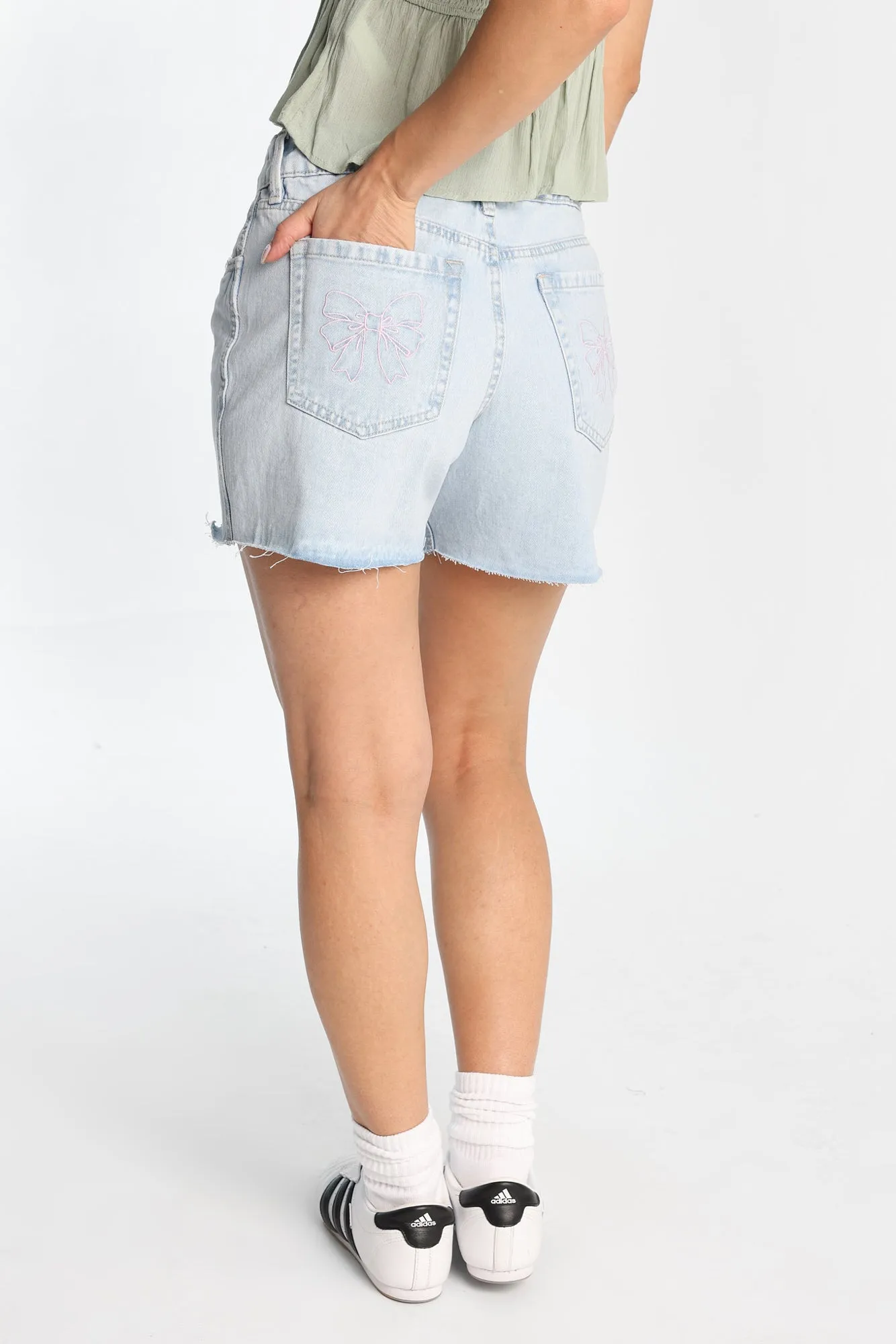 Bow Embroidered Low Rise Baggy Denim Shorts sold by Bluenotes product image thumbnail 3