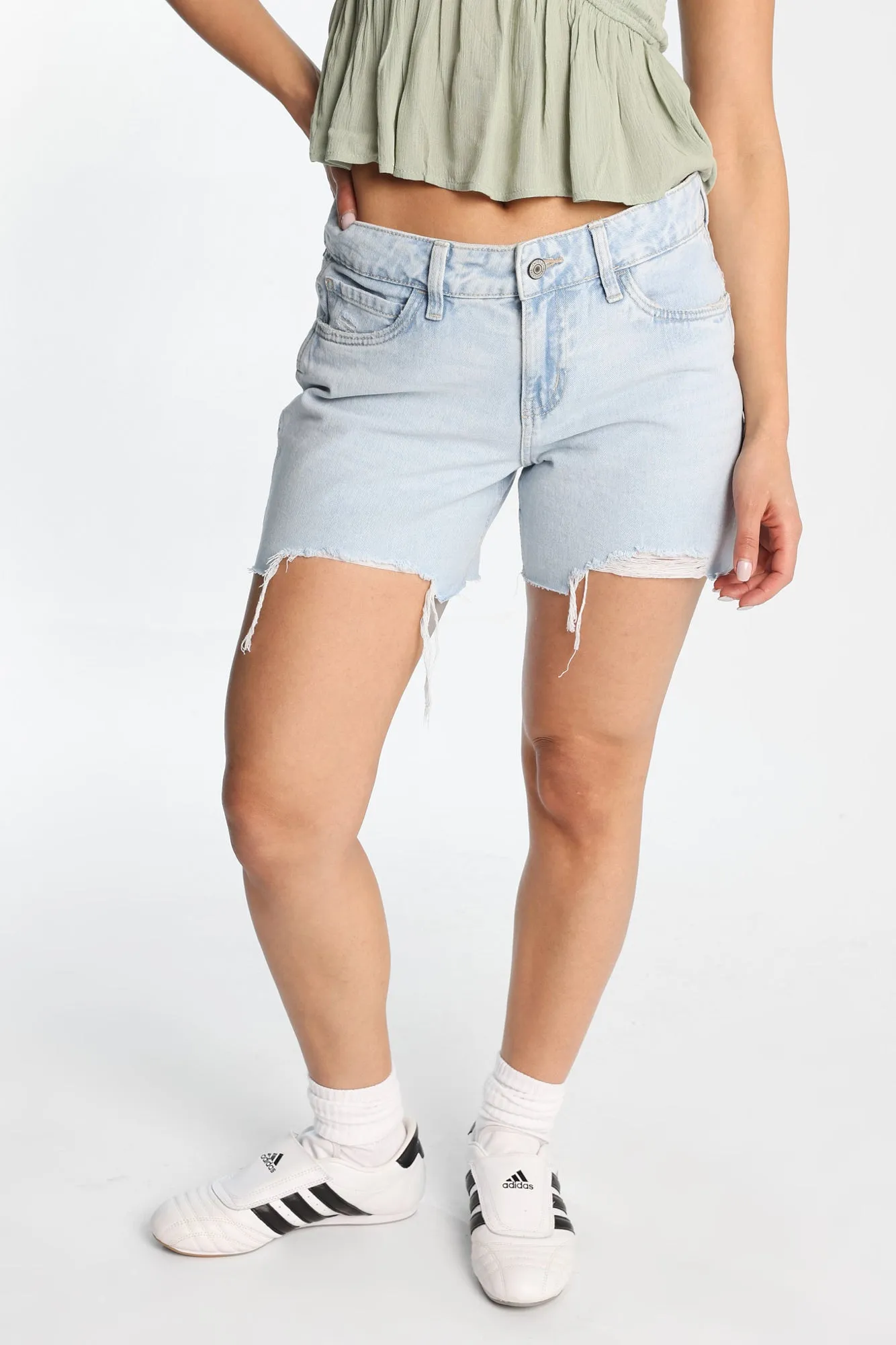 Bow Embroidered Low Rise Baggy Denim Shorts sold by Bluenotes product image thumbnail 2