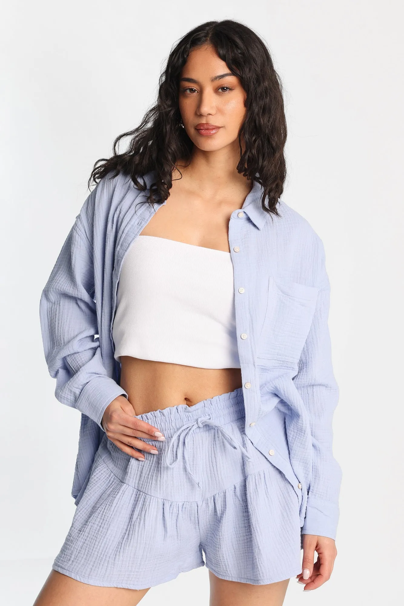 AERO Cotton Gauzy Button-Up Oversized Shirt sold by Bluenotes