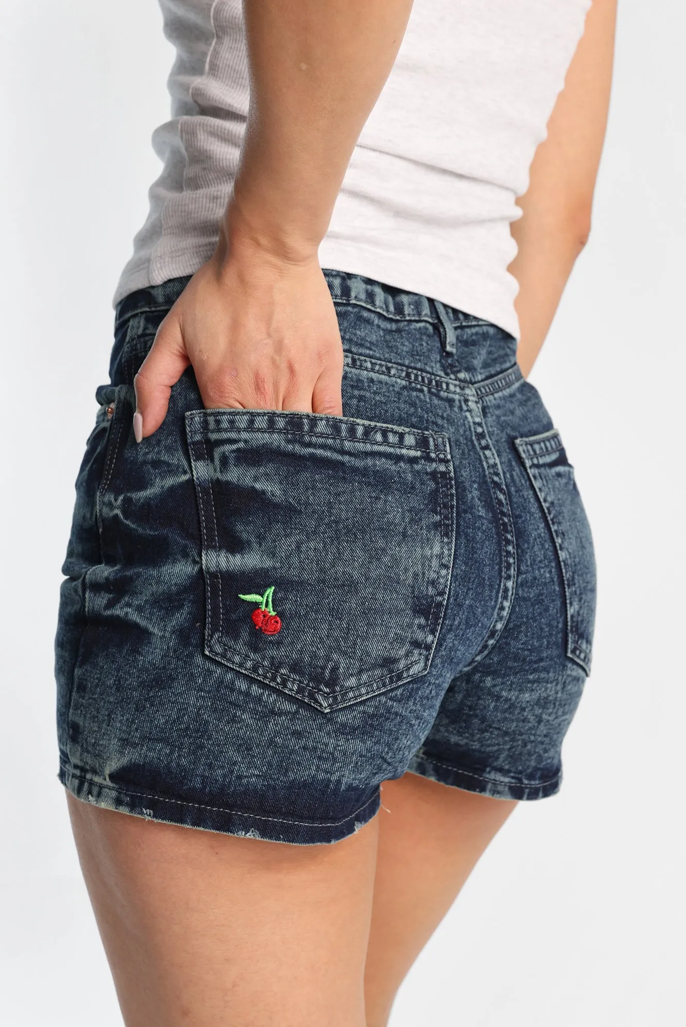 Cherry Embroidered Super High Rise Baggy Denim Shorts sold by Bluenotes product image thumbnail 2