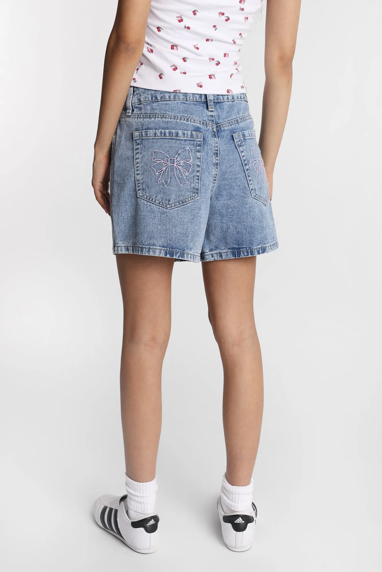Low Rise Bow Embroidered Baggy Denim Shorts sold by Bluenotes product image thumbnail 4