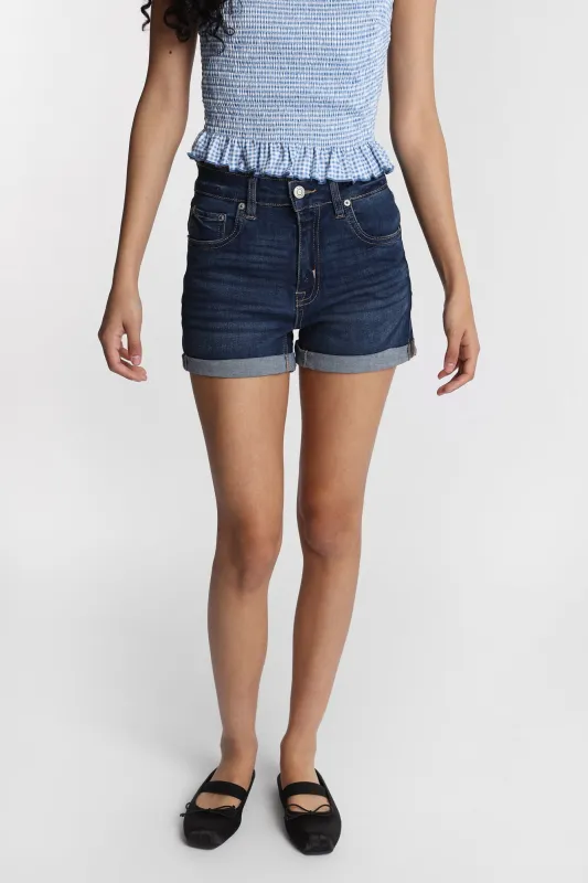High Rise Midi Denim Shorts sold by Bluenotes