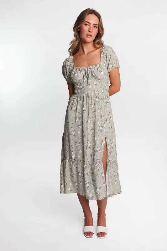 AERO Cap Sleeve Side Smocked Midi Dress sold by Bluenotes