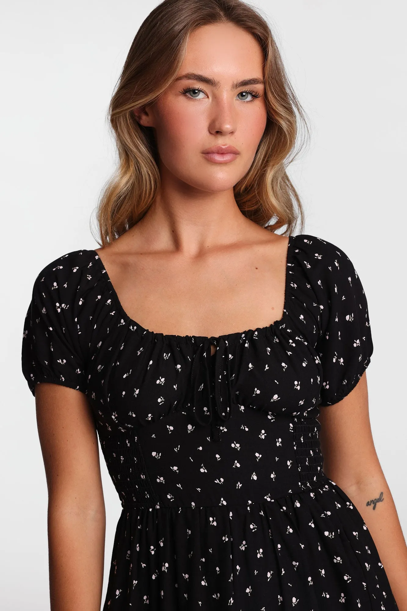 AERO Cap Sleeve Side Smocked Midi Dress sold by Bluenotes product image thumbnail 3