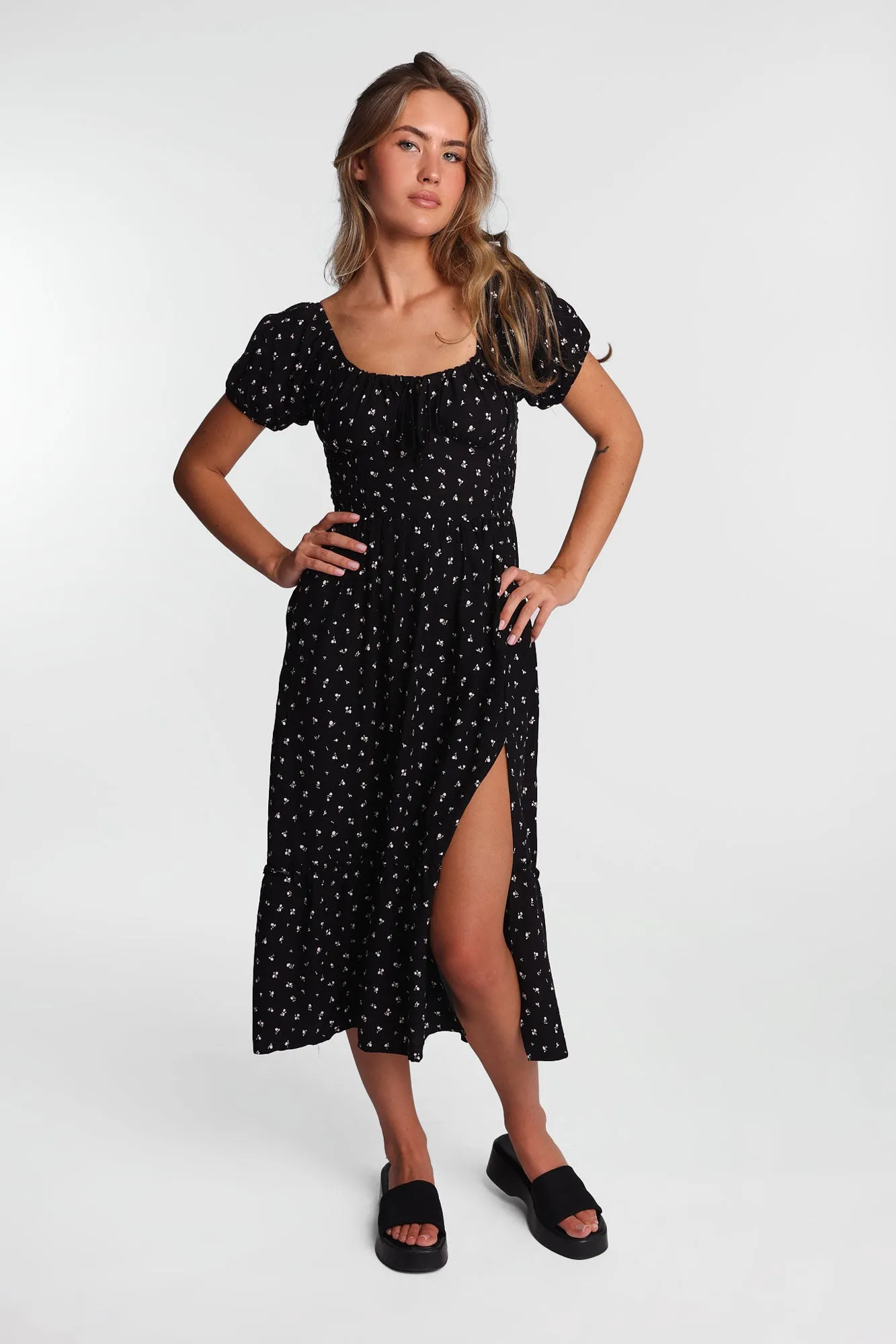AERO Cap Sleeve Side Smocked Midi Dress sold by Bluenotes product image thumbnail 2